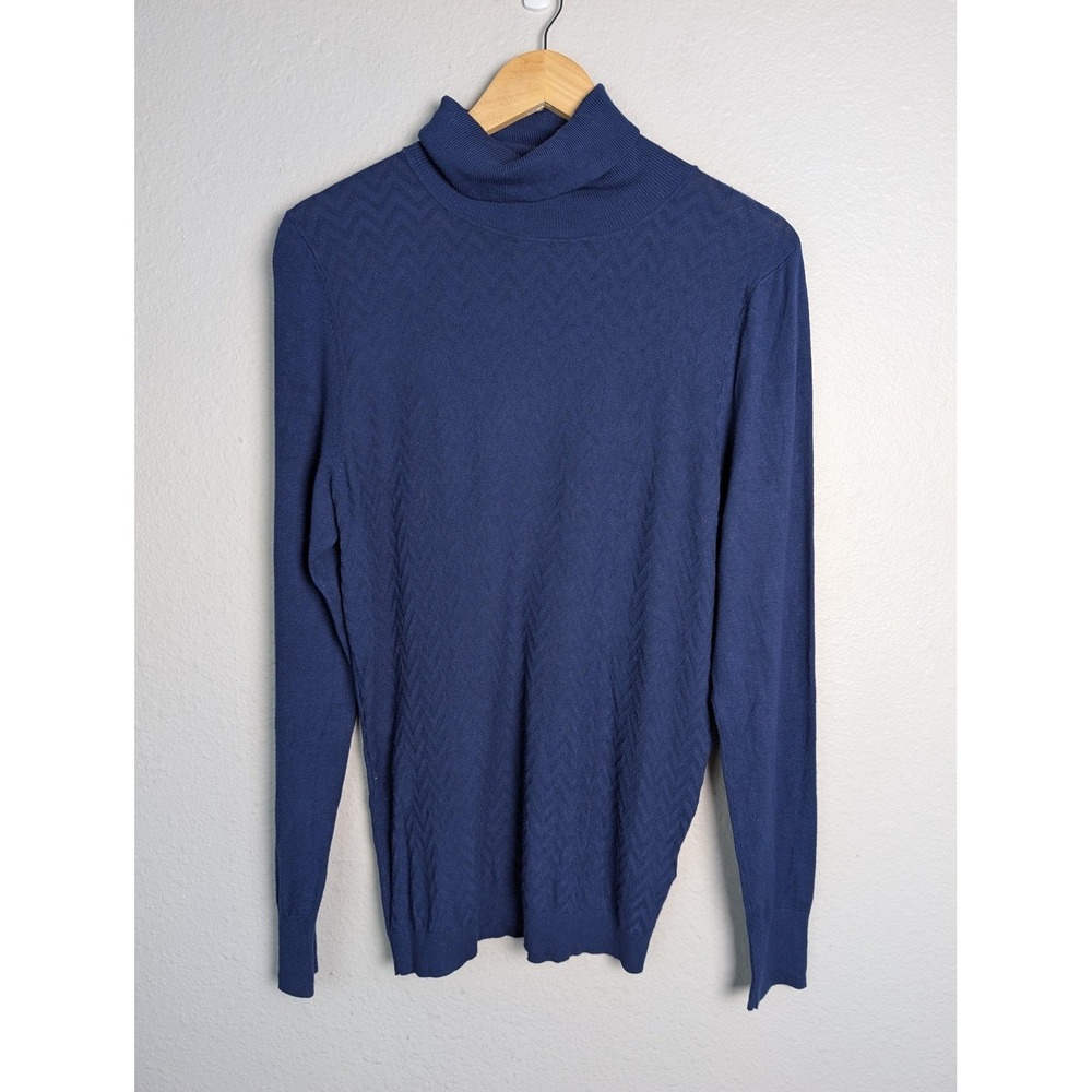Zara Man Sweater Mens M Blue‎ Turtleneck Viscose Nylon Slim Geometric Pullover